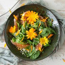 Salade, bloemen, eetbaar